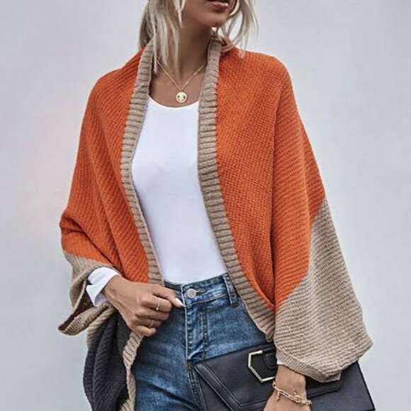 C D M Collection Sweaters - Color block batwing drapery cardigan